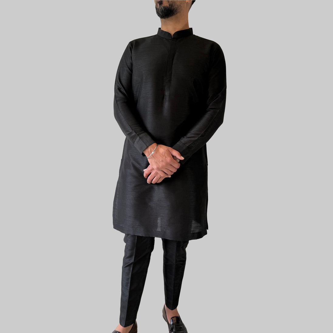 Black Embellished Kurta & Waistcoat Set