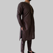Brown Embellished Kurta & Waistcoat Set