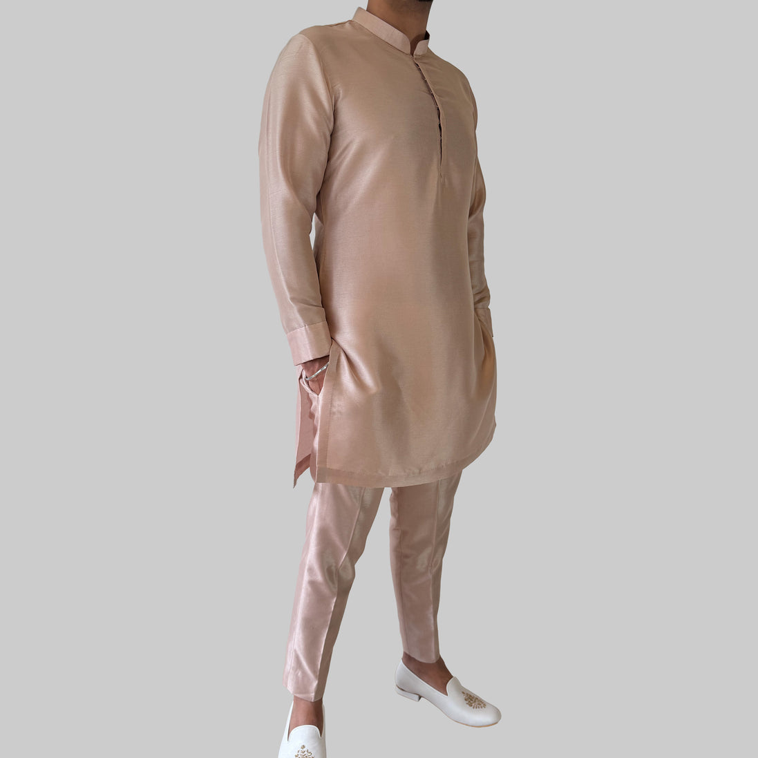 Rose Pink Embroidered Kurta & Waistcoat Set