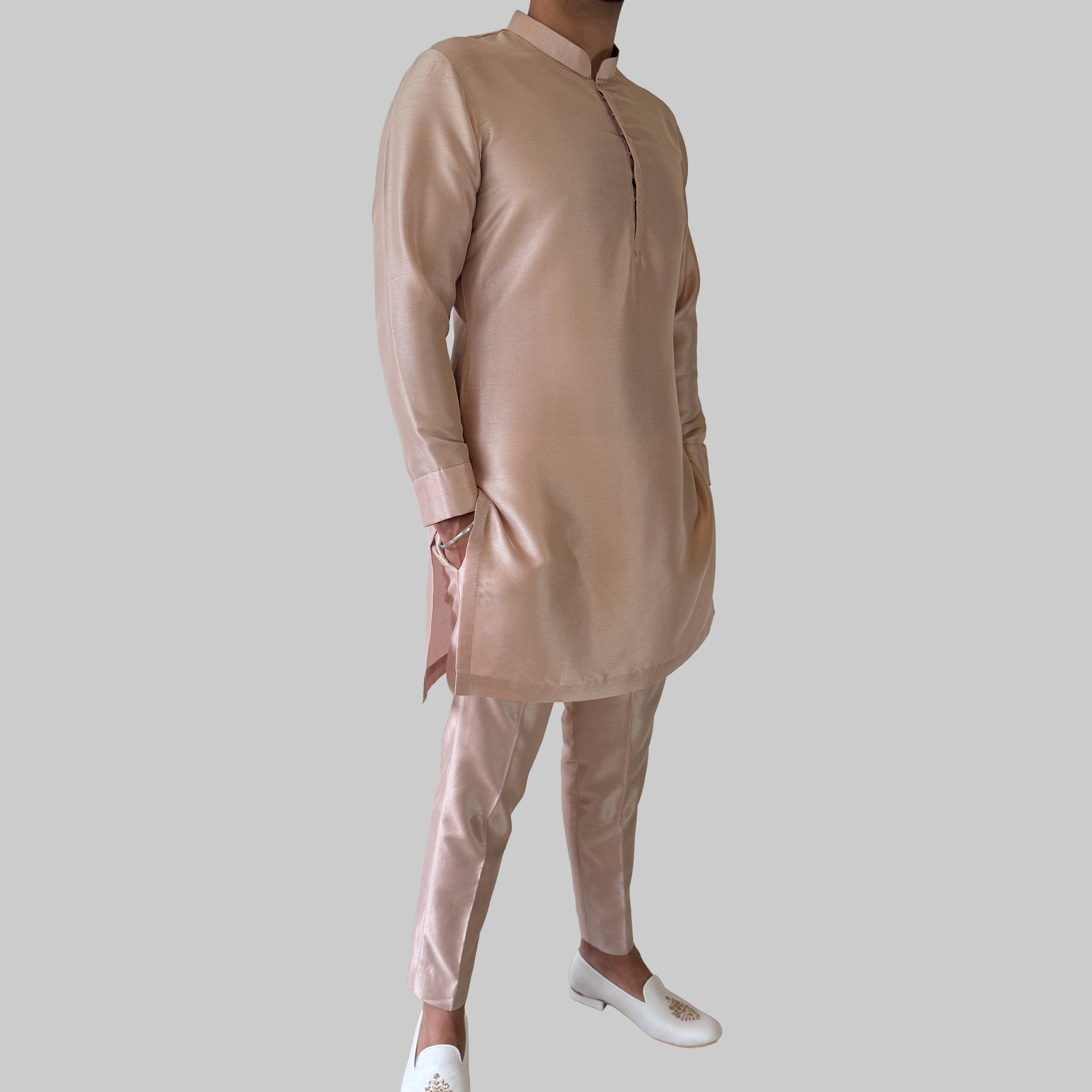 Rose Pink Embroidered Kurta & Waistcoat Set