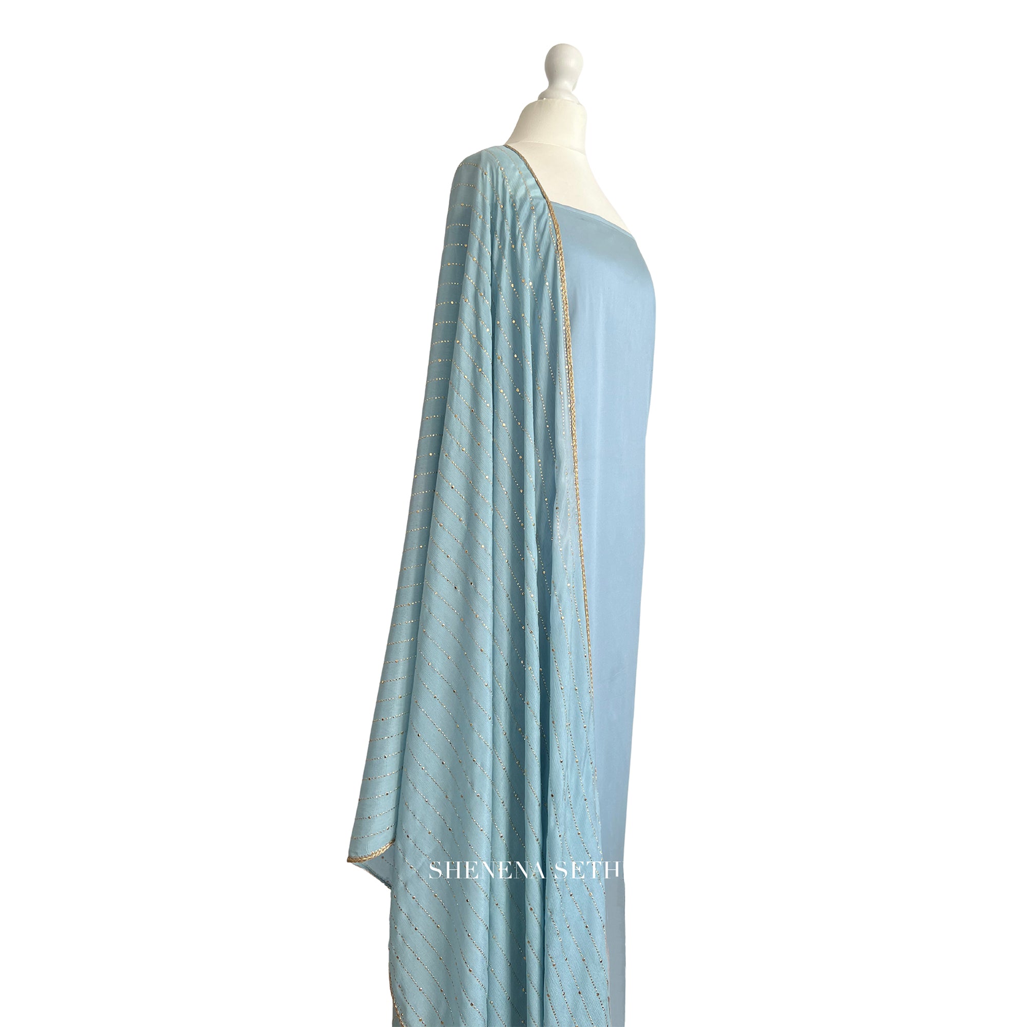 Mukaish dupatta unstitched kameez set