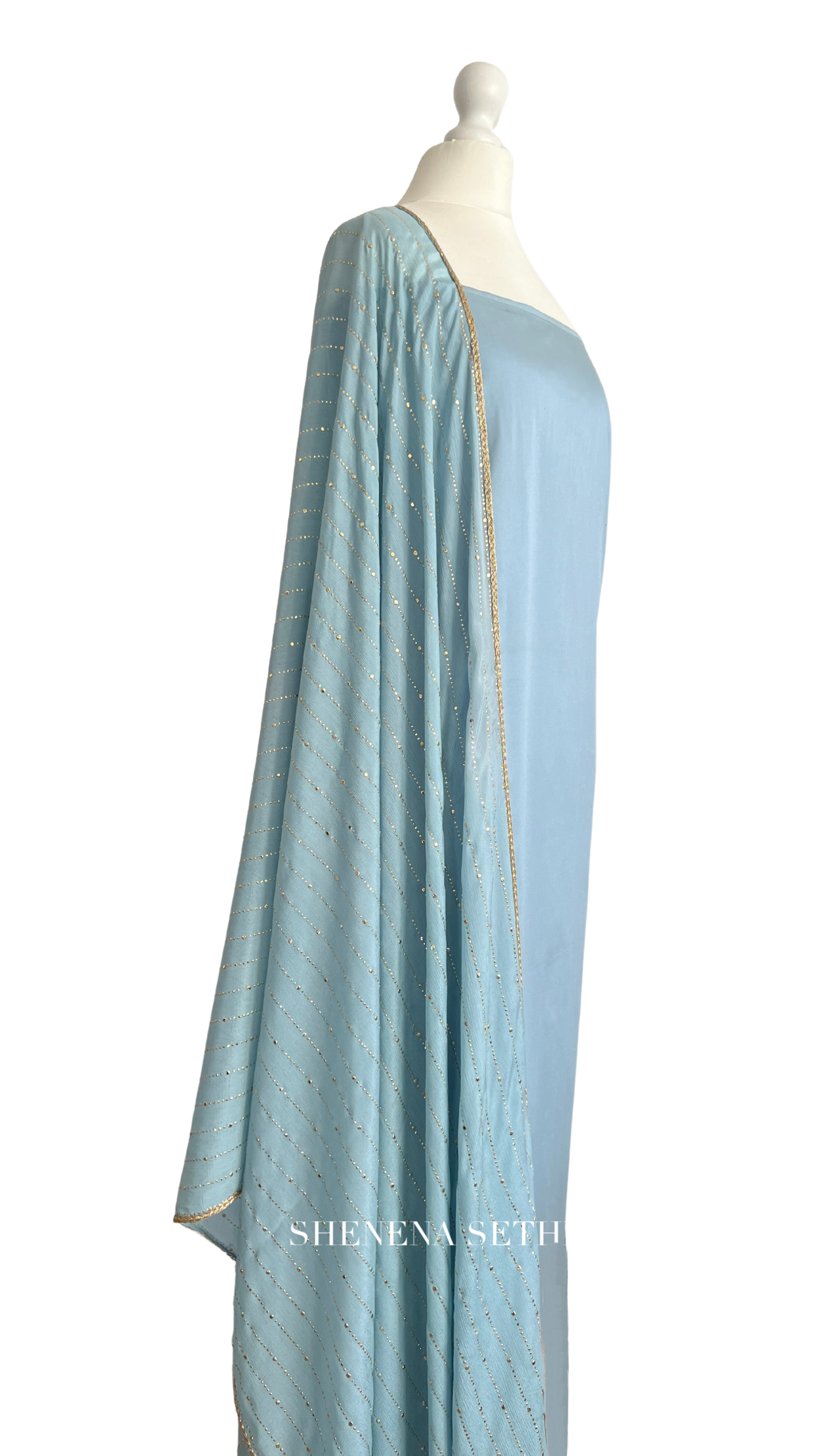 Mukaish dupatta unstitched kameez set
