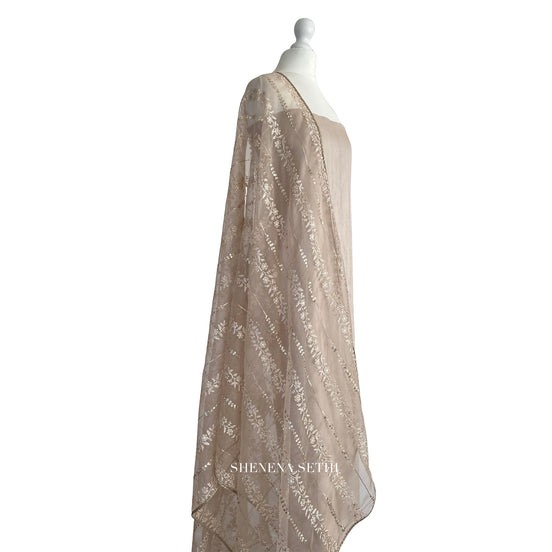 Organza embroidered dupatta unstitched kameez set