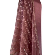 Unstitched fabric for kameez set. Loose silk kameez fabric, loose lycra pajami and readymade thread and sequin organza dupatta. Keep unstitched or made-to-measure by Shenena Sethi 