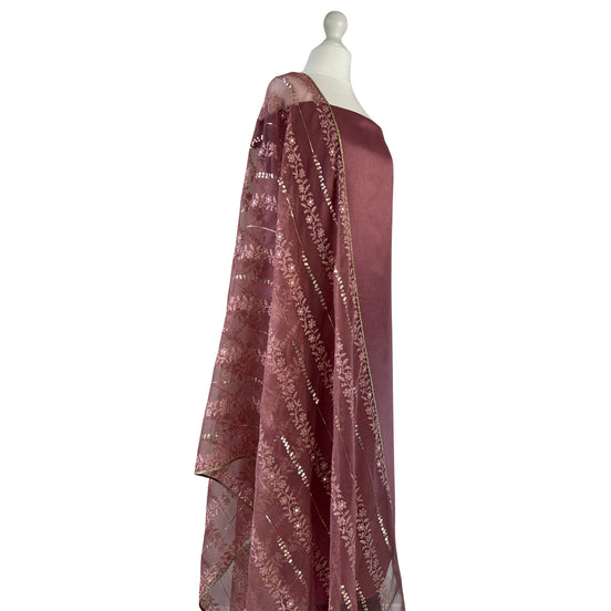 Thread and sequin organza dupatta unstitched kameez set