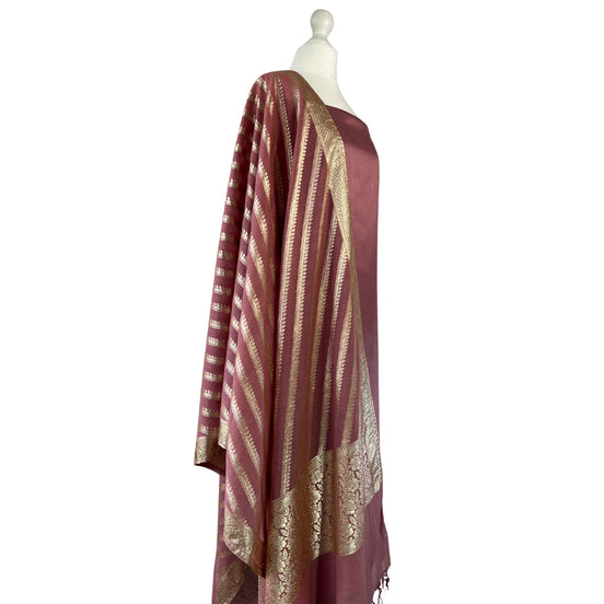 Brocade dupatta unstitched kameez set