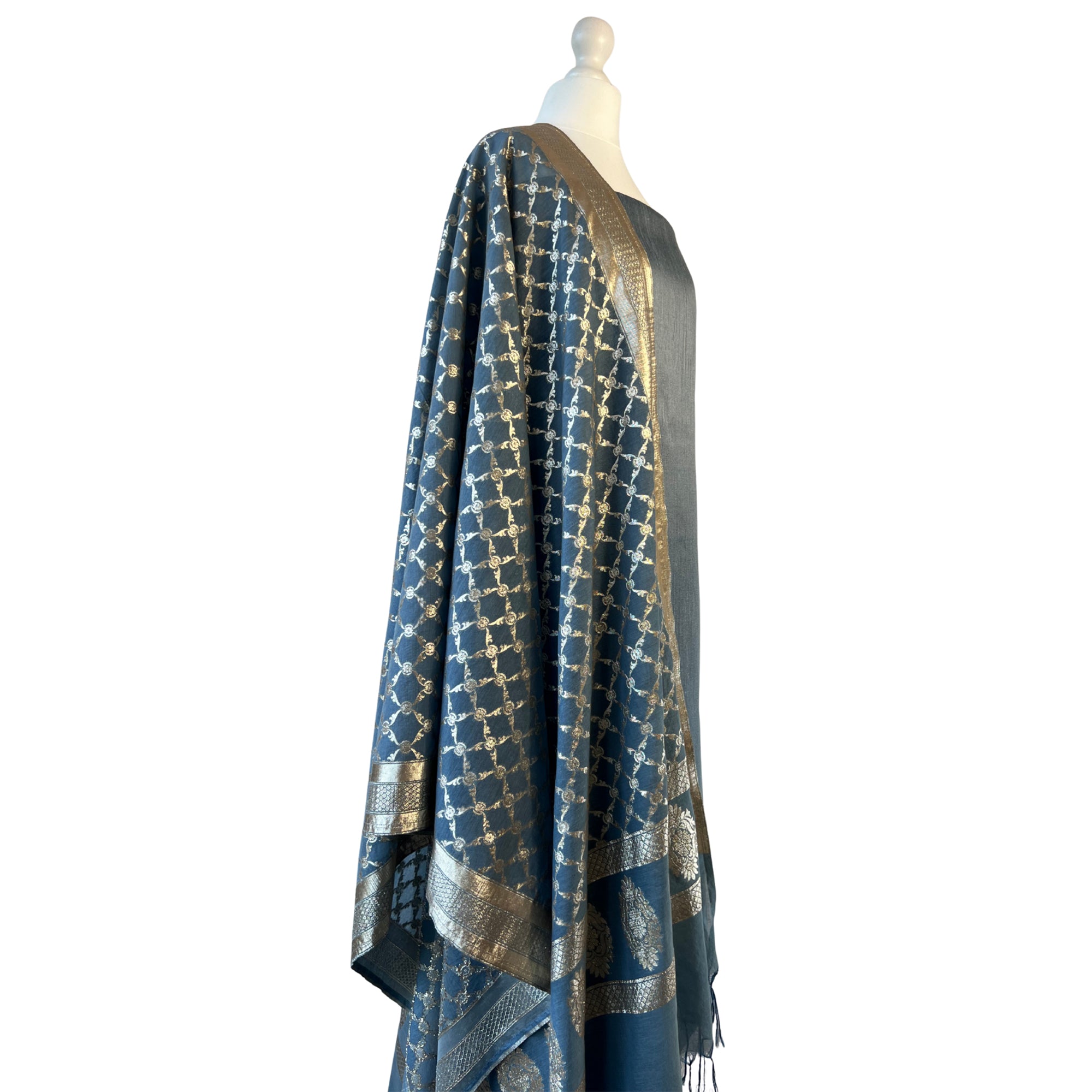 Brocade dupatta unstitched kameez set