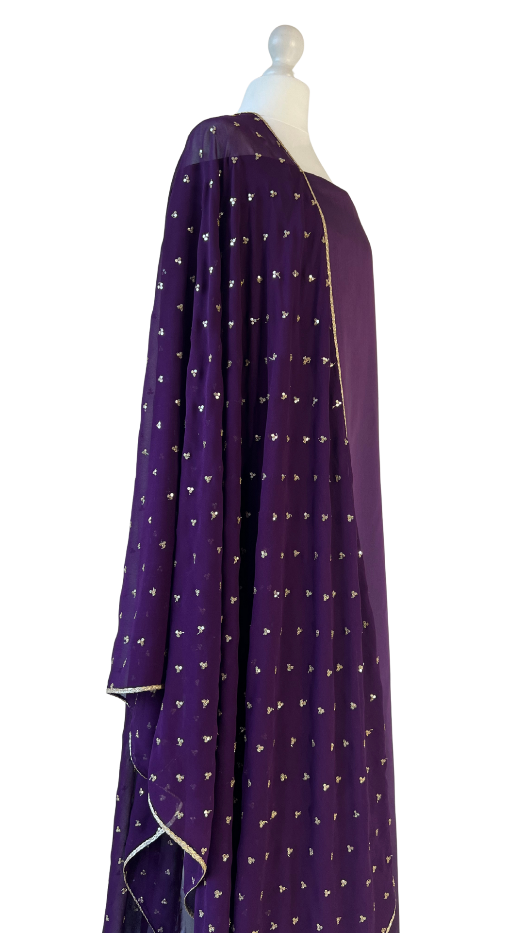 Unstitched fabric for kameez set. Loose silk kameez fabric, loose lycra pajami and readymade dupatta. Keep unstitched or made-to-measure by Shenena Sethi 