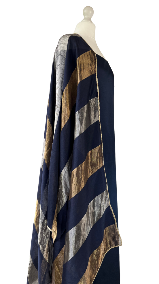 Unstitched fabric for kameez set. Loose silk kameez fabric, loose lycra pajami and readymade chanderi tissue dupatta. Keep unstitched or made-to-measure by Shenena Sethi 