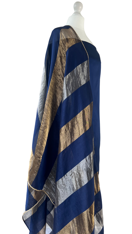 Unstitched fabric for kameez set. Loose silk kameez fabric, loose lycra pajami and readymade chanderi tissue dupatta. Keep unstitched or made-to-measure by Shenena Sethi 