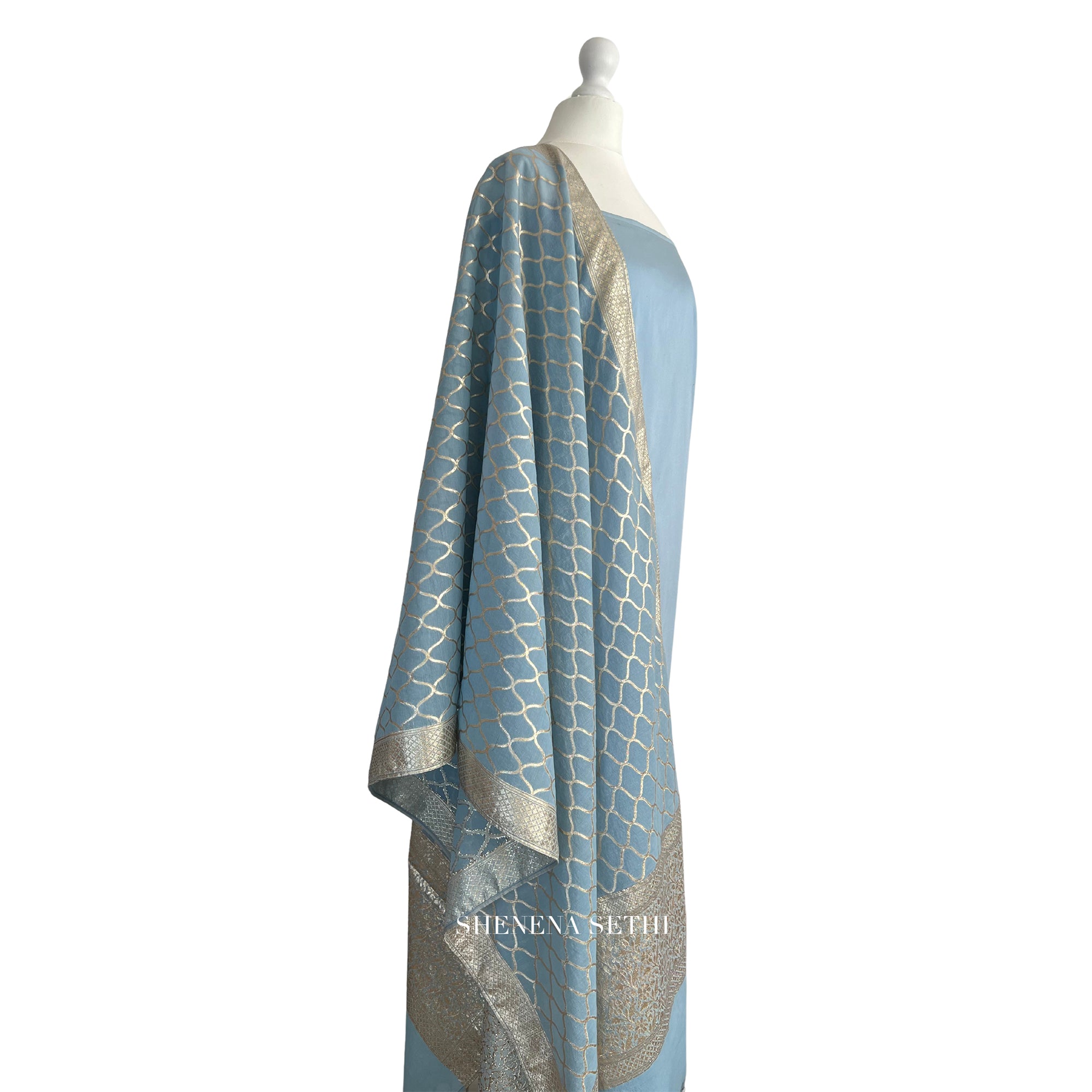 Brocade dupatta unstitched kameez set