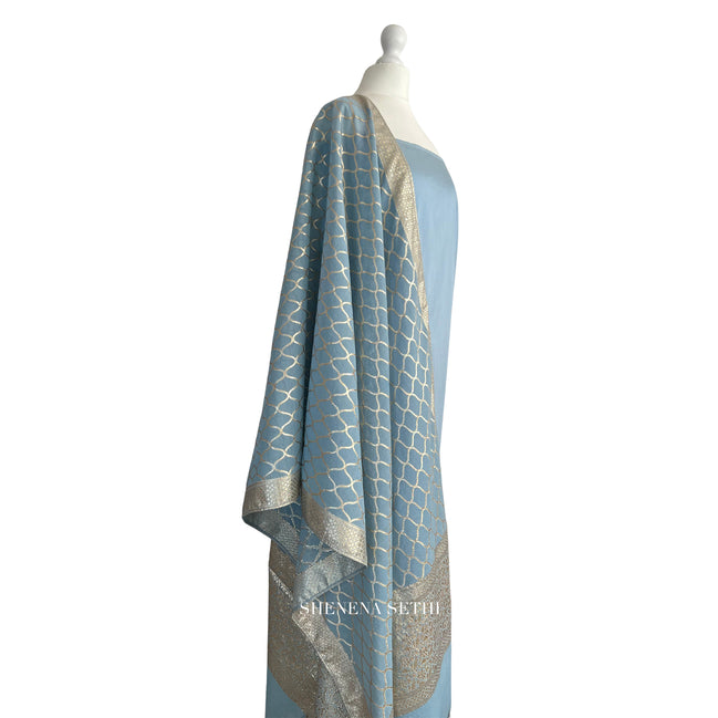 Brocade dupatta unstitched kameez set