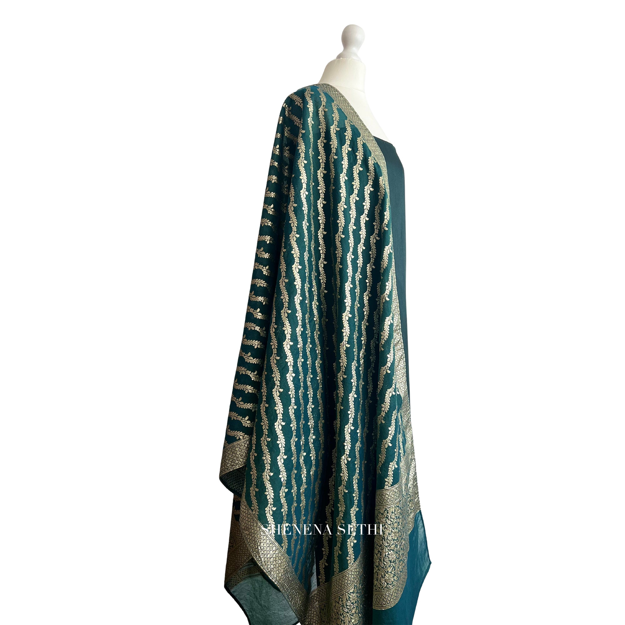 Brocade dupatta unstitched kameez set