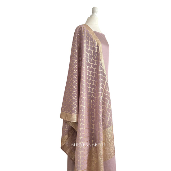 Brocade dupatta unstitched kameez set