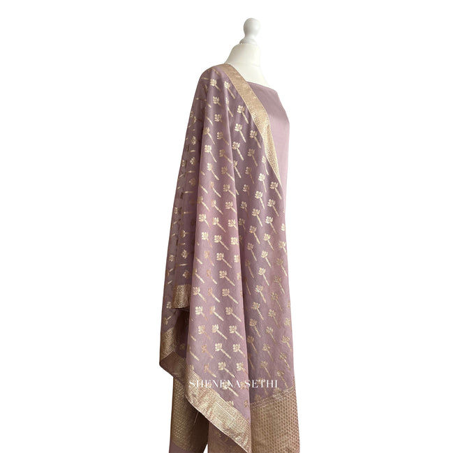 Brocade dupatta unstitched kameez set