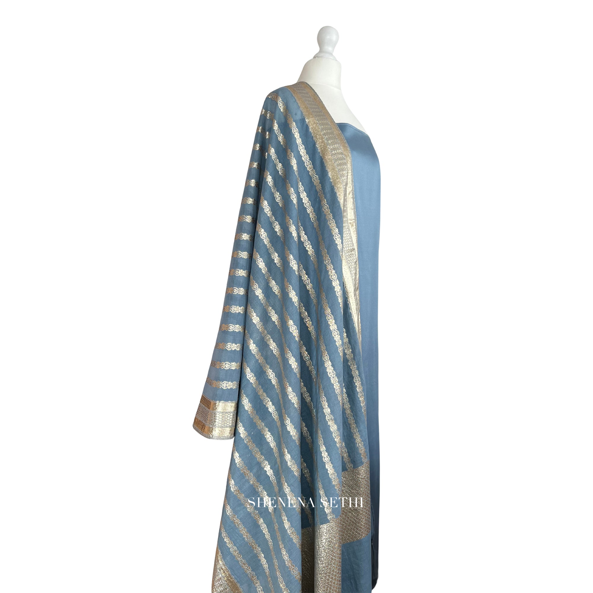 Brocade dupatta unstitched kameez set
