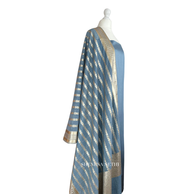 Brocade dupatta unstitched kameez set