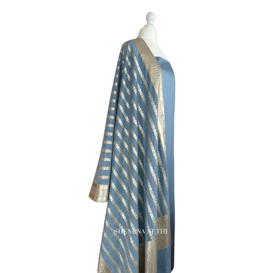 Brocade dupatta unstitched kameez set