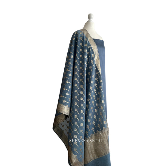 Brocade dupatta unstitched kameez set