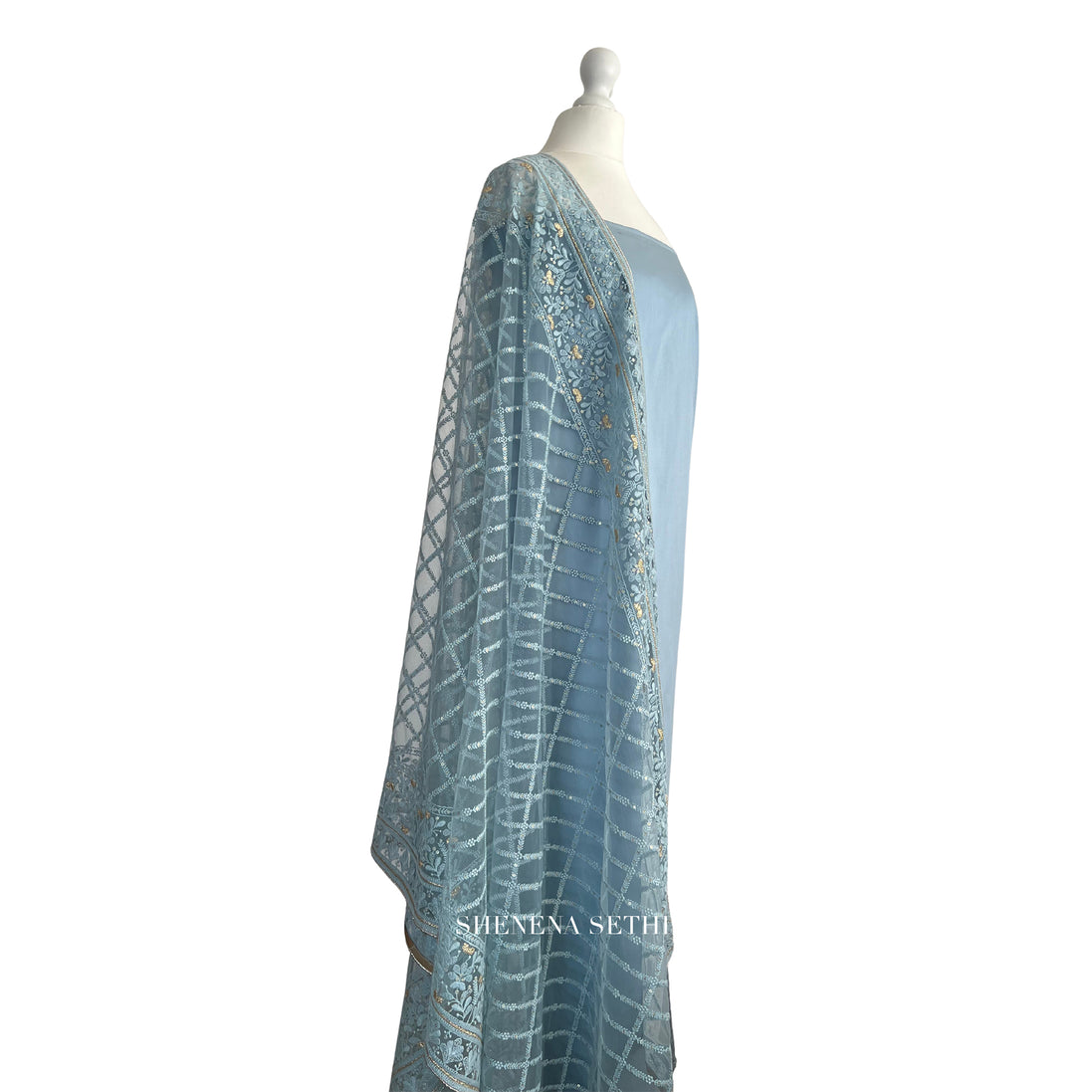 Thread and net dupatta unstitched kameez set
