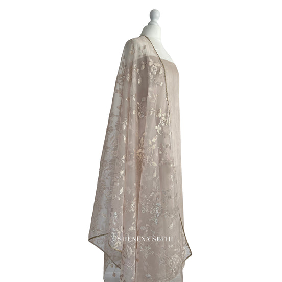 Organza sequin dupatta unstitched kameez set