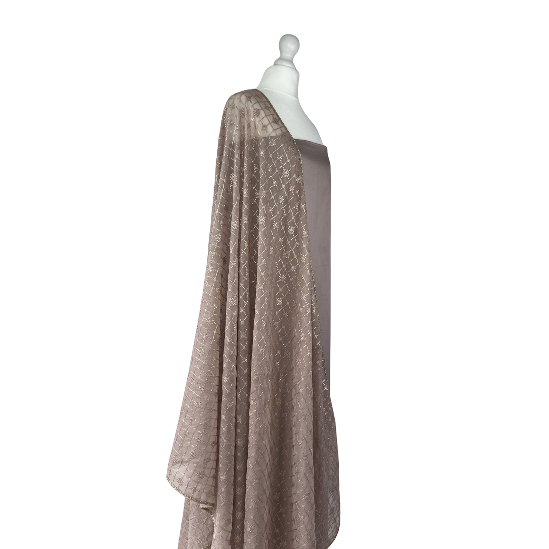 Thread and sequin organza dupatta unstitched kameez set