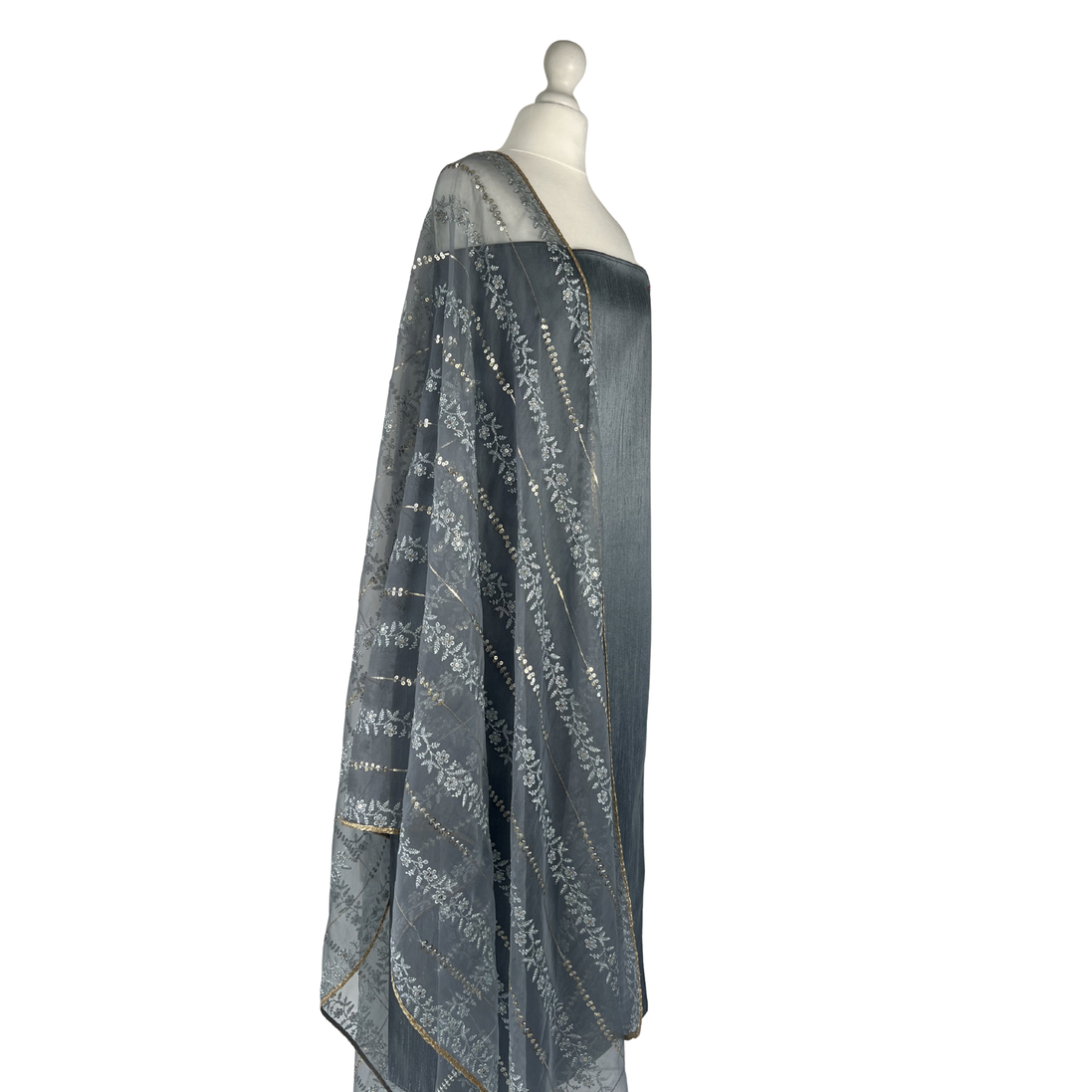 Thread and sequin organza dupatta unstitched kameez set