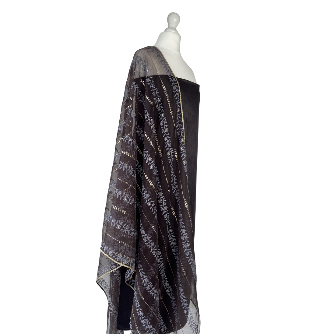 Thread and sequin organza dupatta unstitched kameez set
