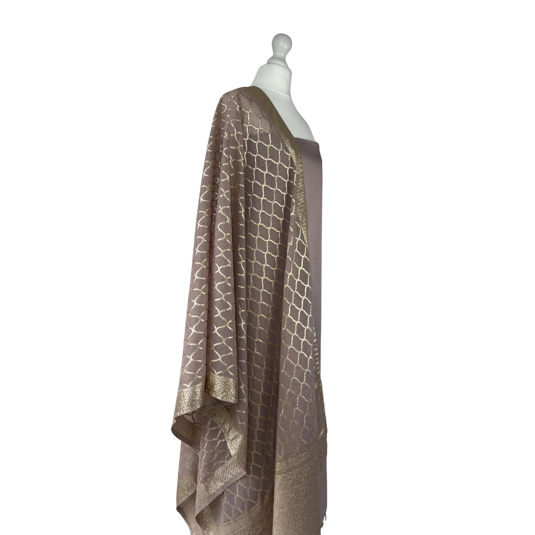 Brocade dupatta unstitched kameez set