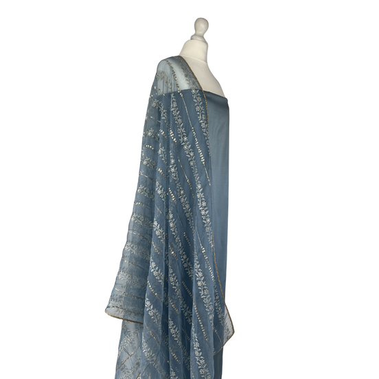 Thread and sequin organza dupatta unstitched kameez set