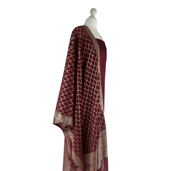 Brocade dupatta unstitched kameez set