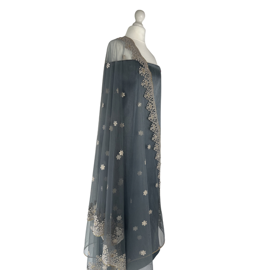 Thread and sequin net dupatta unstitched kameez set