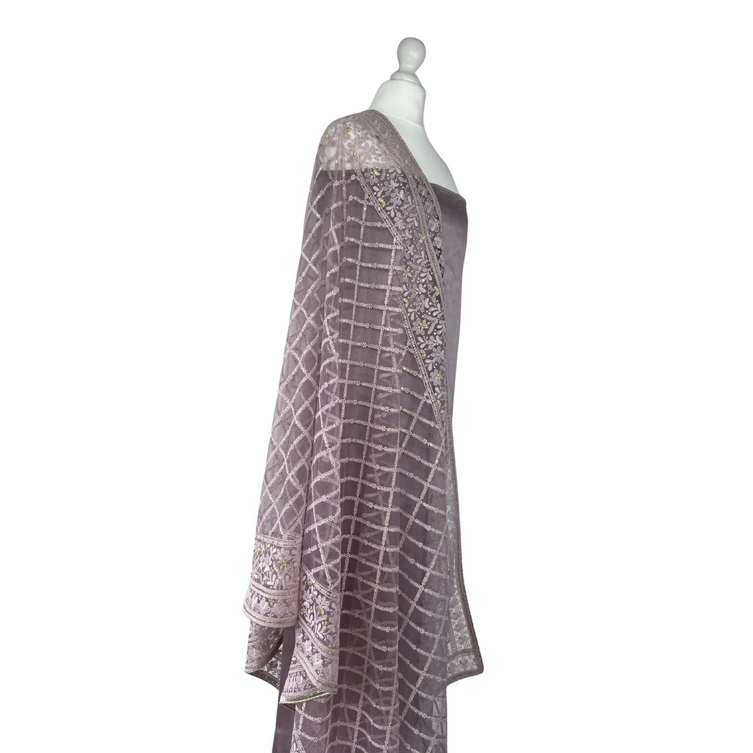 Thread on net dupatta unstitched kameez set