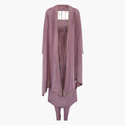 A mauve-colored kameez and dupatta and pajami set with mirror work on the cuff and a dupatta, designed by Shenena Sethi