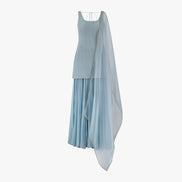 A blue chikan kari kameez with sequins, georgette shararaha, and organza dupatta designed by Shenena Sethi