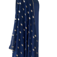 Navy blue unstitched kameez set fabric with gold embroidery on georgette dupatta, designed by Shenena Sethi