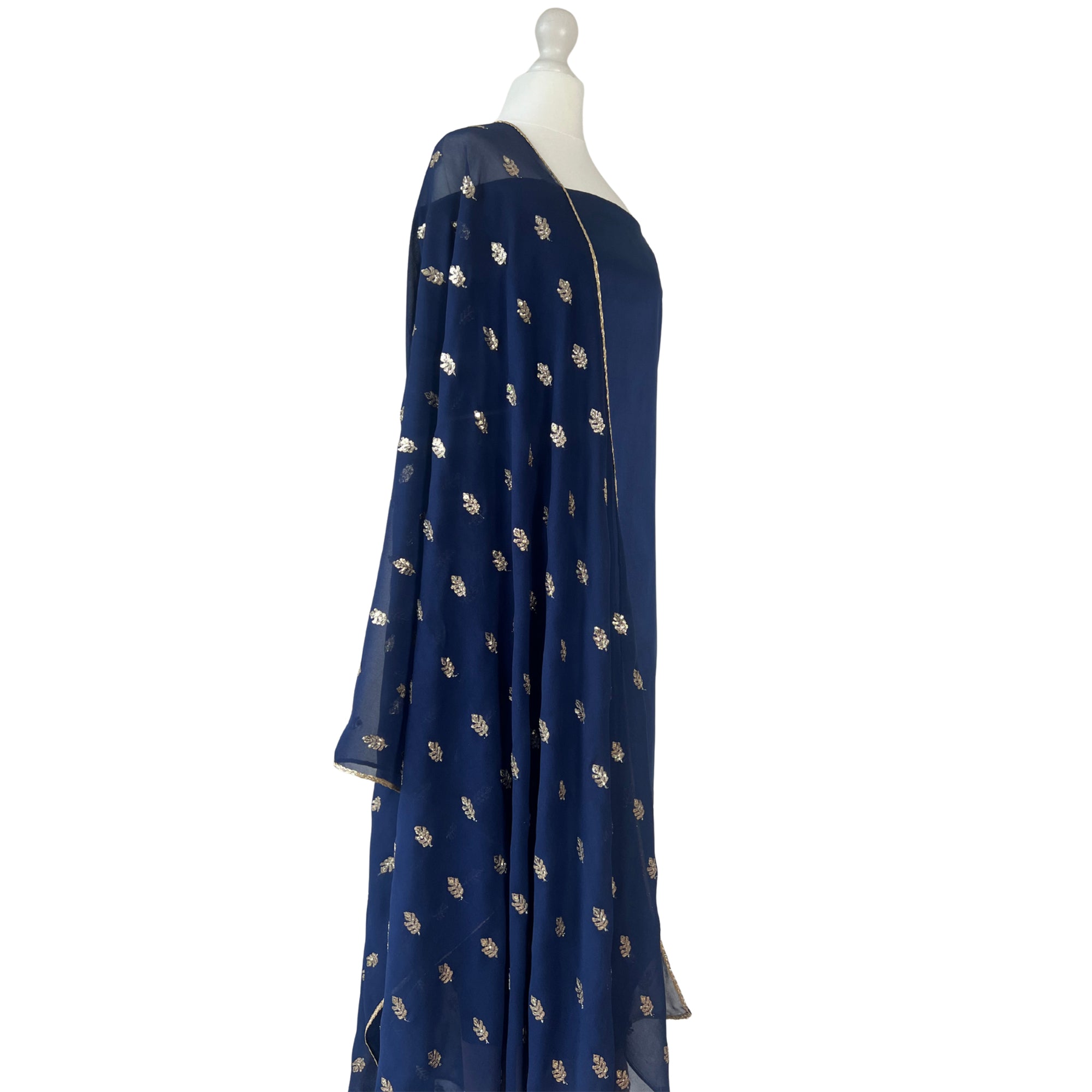 Sequin and zari georgette dupatta unstitched kameez set