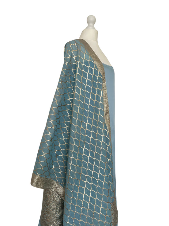 Brocade dupatta unstitched kameez set