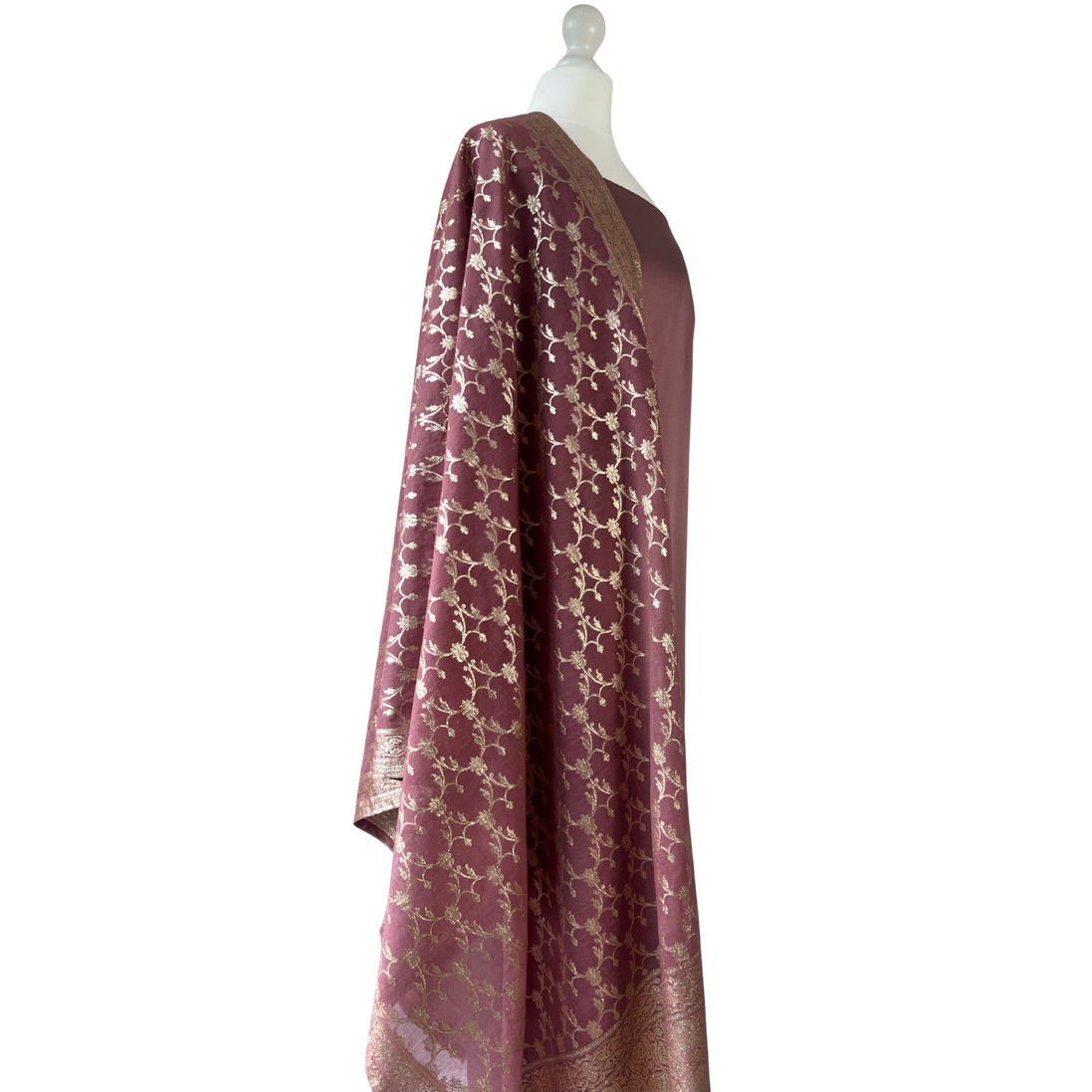 Brocade dupatta unstitched kameez set