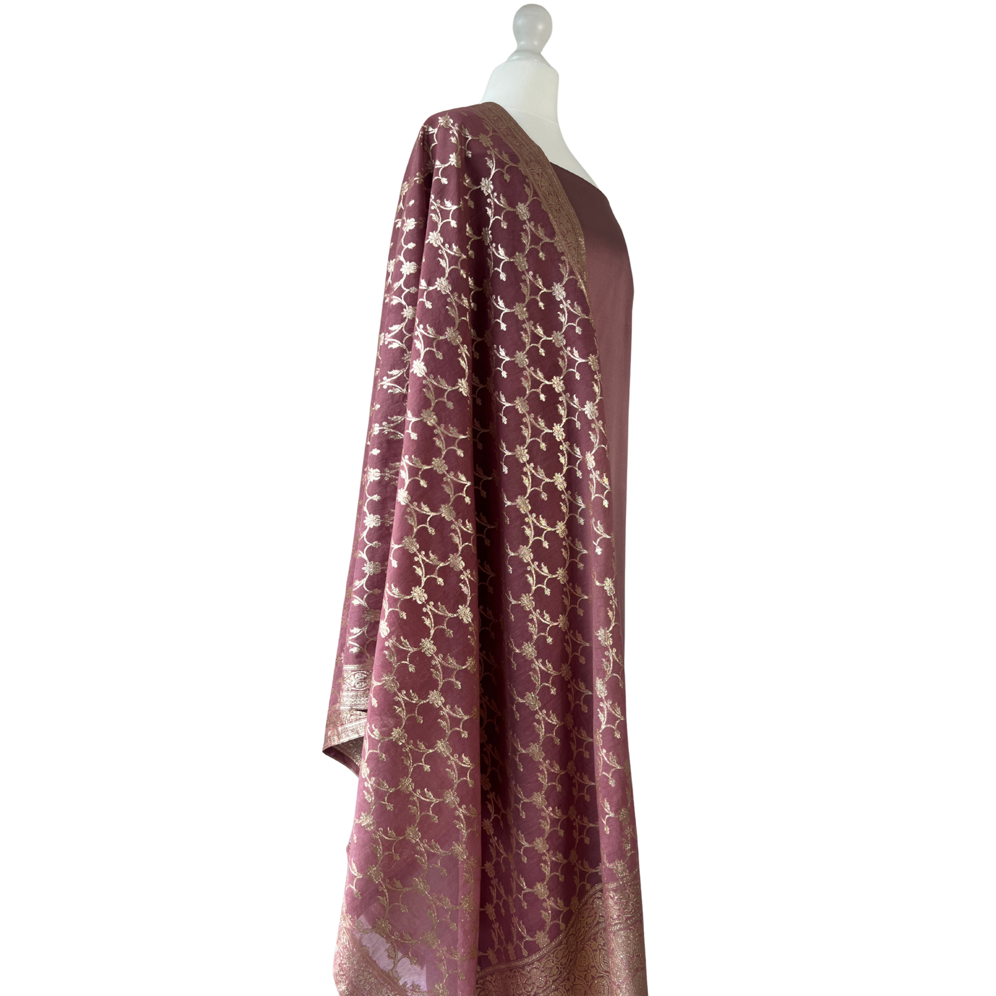 Brocade dupatta unstitched kameez set